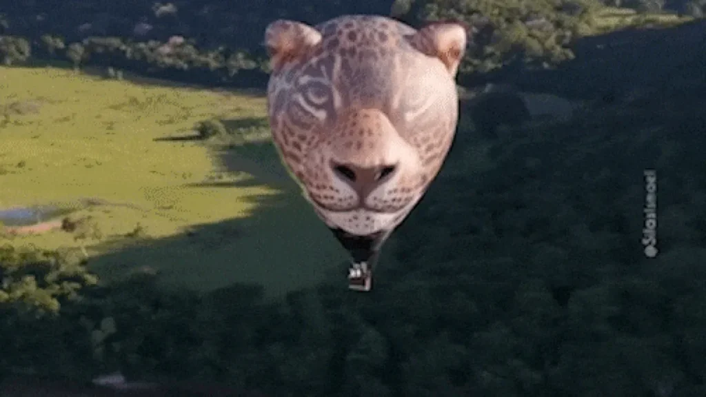 Balão em formato de onça-pintada estreia nos céus do Pantanal