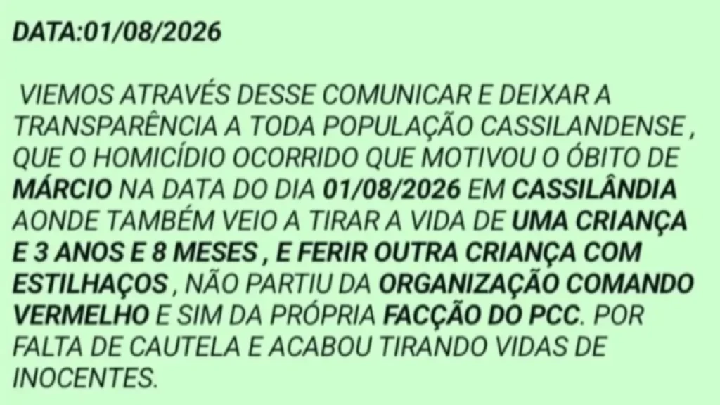 Comando Vermelho nega mortes em Cassilândia e culpa PCC